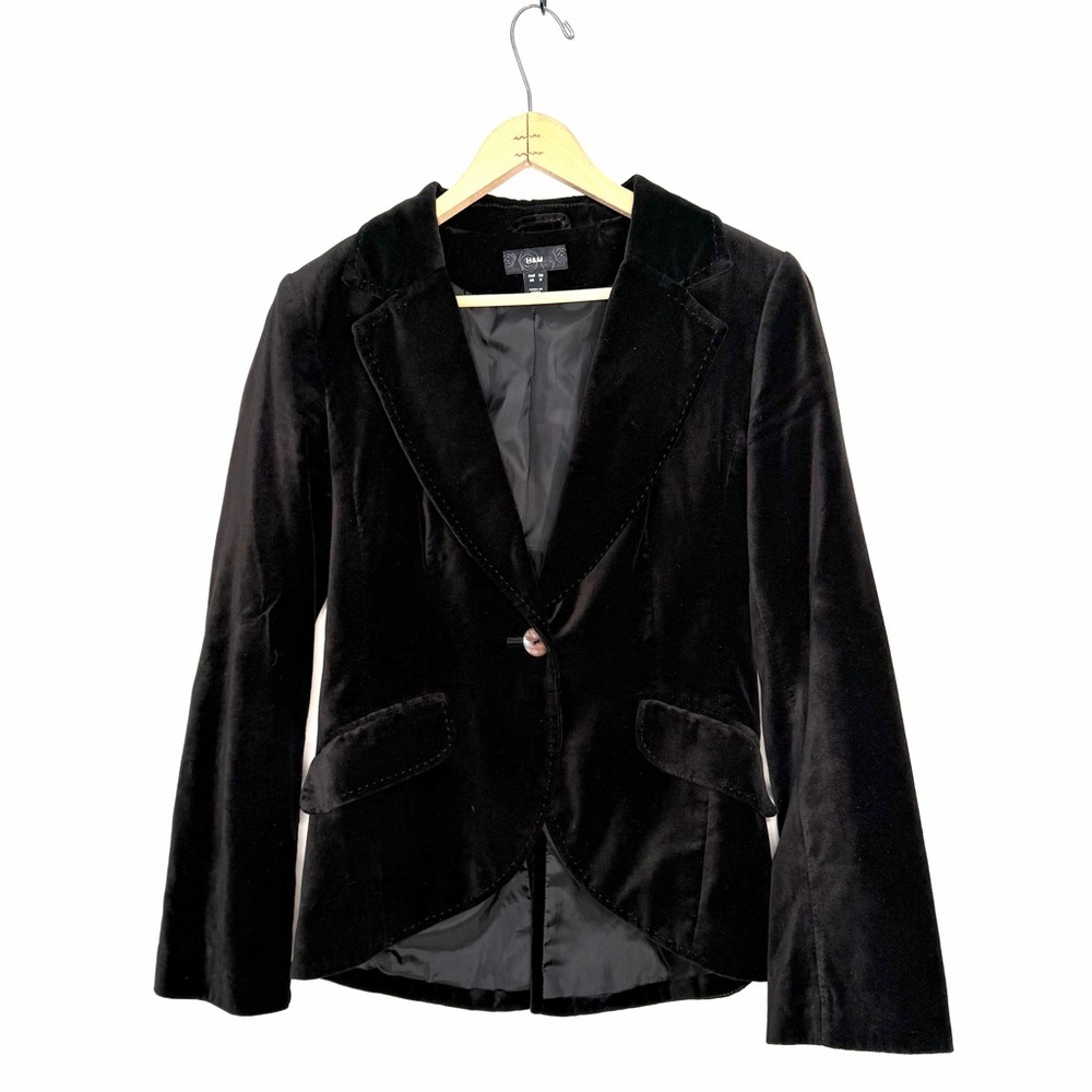 H&M Black Velvet Single Button Tailored Fit Blazer Size 8